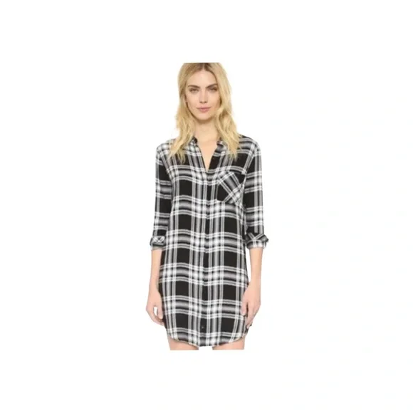 rails plaid shirt dress Rails Bianca Plaid Flannel Long Sleeve Shirt Dress Size Small Charcoal  shadow